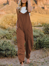Double Take Full Size Sleeveless V-Neck Pocketed Jumpsuit Brown OutfitFlow
